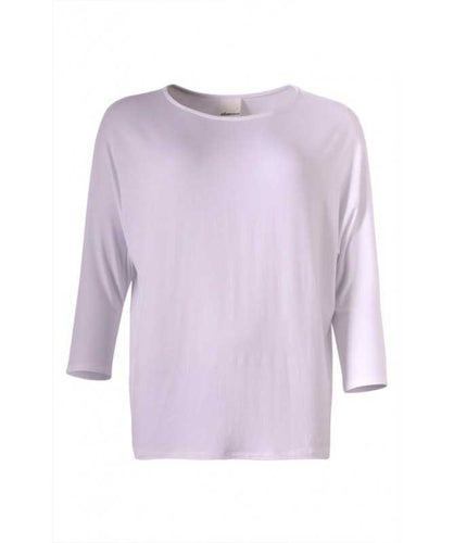 White relaxed jersey top with 3/4 length sleeves