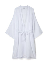 Load image into Gallery viewer, A beautiful loose kimono to be used as a bath robe, dressing gown or just  lounge wear. 100% sustainably sourced cotton creates a luxurious robe in white