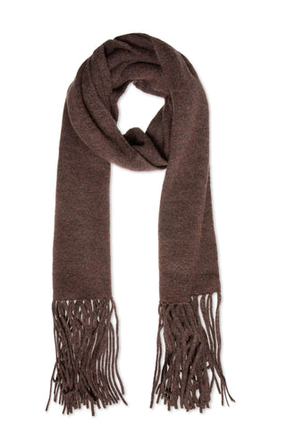 brown scarf with long fringes entirely recycled 