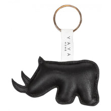 Load image into Gallery viewer, Black leather rhino keyring from Yaya the brand