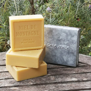 A block of soap made from vegetable oils Honey