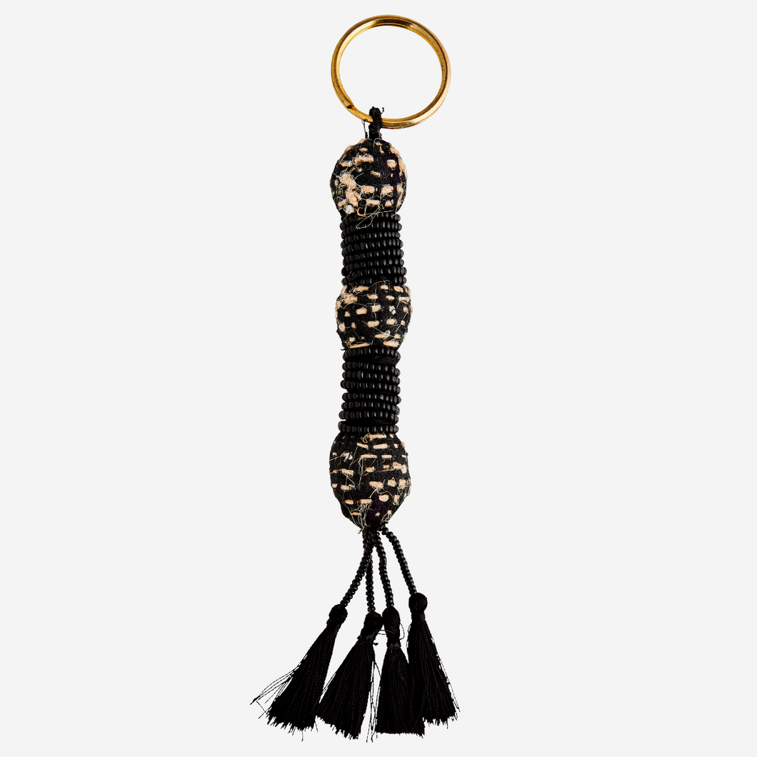 Beaded keyring with tassels