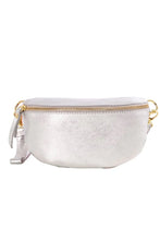 Load image into Gallery viewer, Silver half moon crossbody bag in leather