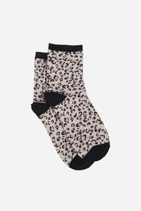 Micro Leopard Print Cotton Socks | Beige Black