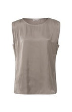 Load image into Gallery viewer, Yaya Silky Taupe Sleeveless Top With Pleated Shoulder Detail