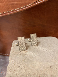 A rectangular shaped cufflink with a hammered finish. A timeless design. Sterling Silver 925.