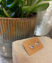 Load image into Gallery viewer, An amethyst, a semi precious stone, is encased within sterling silver to showcase this beautiful soft purple stone. With butterfly fastening to the back.