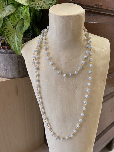 Soft Grey Simple Long Beaded Necklace