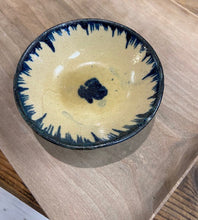 Load image into Gallery viewer, With a diameter of 9.5cm these small dipping bowls are perfect for your sauces and dips. Handmade and hand painted in Vietnam no two are the same. Made from pottery, with a beige cream colour and the design is hand painted on in dark blue. 